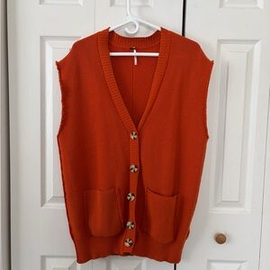 Free People Vibrant Orange Knit Top